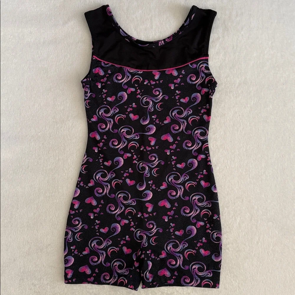 {Danskin} Freestyle | Heart Shimmer Gymnastics Dance Biketard Leotard (M 7/8)